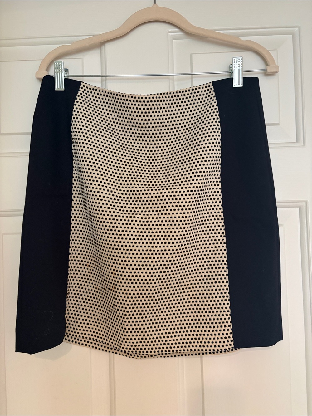 LOFT Black Skirt with Cream Polka Dot Center Panel